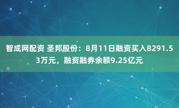 智成网配资 圣邦股份：8月11日融资买入8291.53万元，融资融券余额9.25亿元